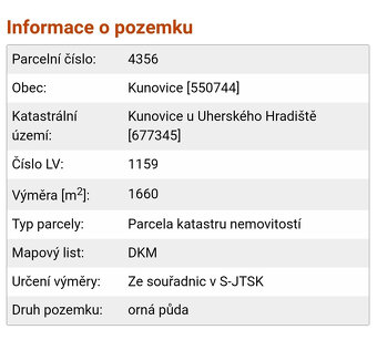 Pozemek - orná půda 1660 m2 Kunovice u Uherského Hradiště - 5