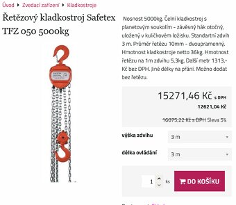 Prodám řetězový zvedák SAFETEX zvedák do 5000Kg - 5