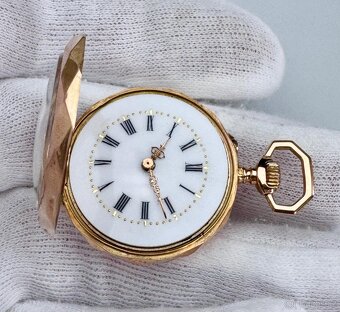 18K CELO ZLATÉ KAPESNÍ HODINKY S MONOGRAMEM - FUNKČNÍ - 5