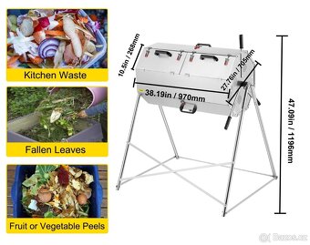 Nerezový otočný kompostér - 270l, dvoukomorový - 5