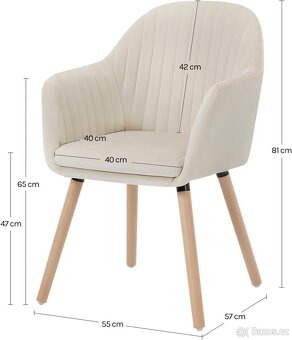 Nové jídelní křesílka, krémové, velur, nohy dřevo, 4 kusy - 5