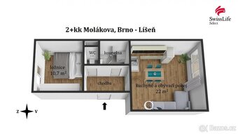 Pronájem bytu 2+kk 40 m2 Molákova, Brno - 5