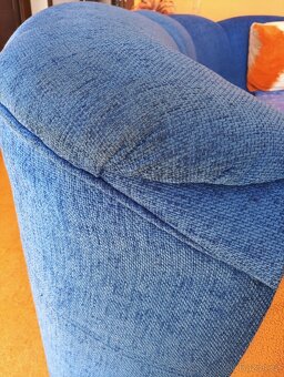 Rohová sedací souprava, levá + dva taburety, modrá - 5