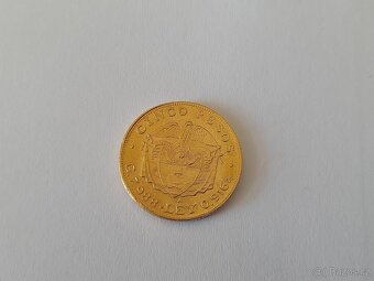 Zlatá mince Cinco pesos, República de Colombia - 5
