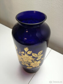Váza z modrého skla se zlatým dekorem - 5