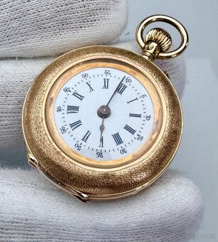 14K ZLATÉ KAPESNÍ HODINKY REMONTOIR S FLORÁLNÍM MOTIVEM - 5