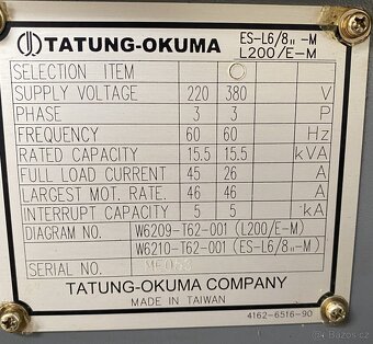 CNC sústruh , OKUMA ES - L8 ,, - M - 5