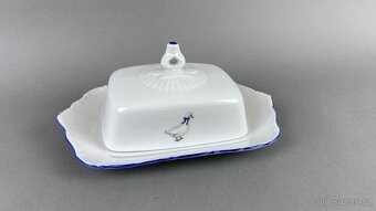 Máslenka s motivem husy, modrá linka, porcelán - 5