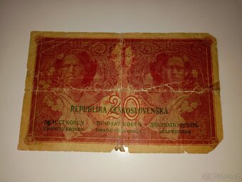 BANKOVKA 20 KČ 1919, VZÁCNÁ SÉRIE U, NEPERFOROVANÁ - 5