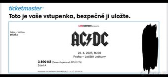 Prodám vstupenku AC/DC Praha - STÁNÍ A (před pódiem) - 5