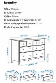 Nová komoda z masivního dřeva HEMNES Ikea, s 8 zásuvkami - 5