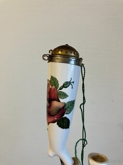 Retro porcelánová fajfka s motivem růže a dřevěná fajfka - 5