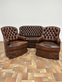 CHESTERFIELD ŠTÝL,DVOJFAREBNÁ KOŽENÁ 2+1+1 - 5