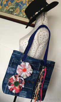 OBR květy - jeans - přívěsek - 5
