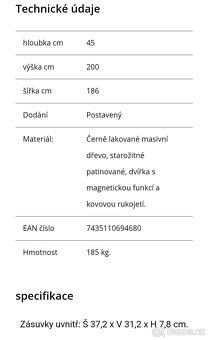 Amaretta 4dveřová vitrína černá, starožitná patinovaná - 5
