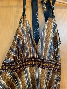 Elegantní hnědé vzorované šaty - nastavitelná délka (S/M) - 5