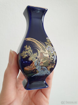 Modrá porcelánová japonská váza vázička dekorace - 5