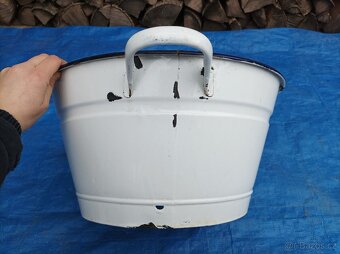 Smaltovaný bílý vandlík, průměr 45 cm - 5