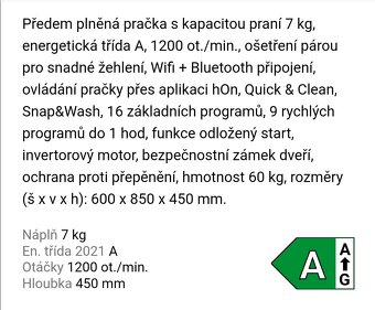 Prodám pračku CANDY RO41274DWMCT/1-S, Telč - 5