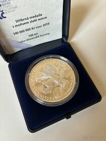 Stříbrná medaile 100 let koruny, s motivem zlaté mince - 5