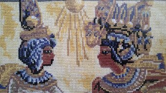 Ručně vyšívaný obraz v rámu + sklo: Egypt: Isis a Osiris - 5