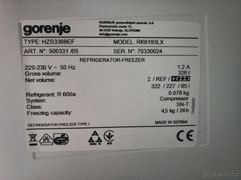 NEREZ CHLADNIČKA S MRAZNIČKOU GORENJE - A+++ - 185cm - 5