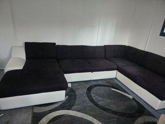 Prodej sedací rozkládací soupravy koženka a látka - 5