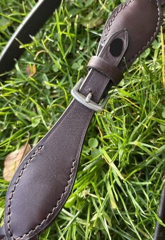 Otěže kožené proplétané tmavě hnědé - 5