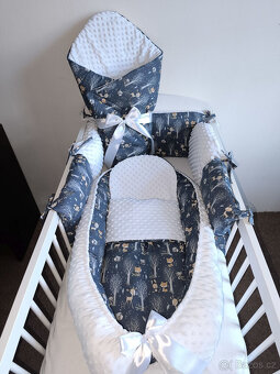 Nová souprava do postýlky lesní zbířátka na modré+minky - 5