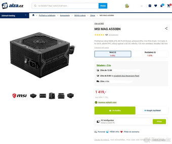 Kvalitní zdroj MSI MAG A550BN - 550W, 80+ BRONZE, NOVÝ - 5