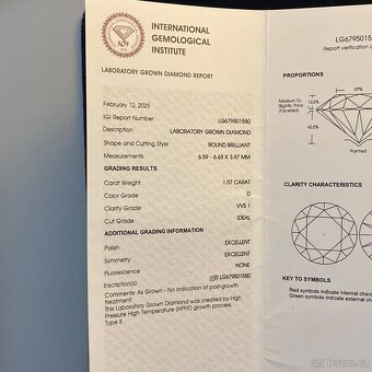 💎 Lab Grown Diamant – 1.07 ct (VVS 1, D) Nabízím k prodeji - 5