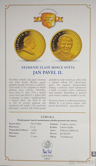 Zlatá medile – Jan Pavel II. (2010), Proof, 0,5 g Au 999,9 - 5