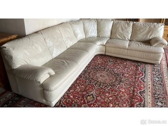 Moderní rohová kožená sedací souprava, krémová barva, 2663 - 5