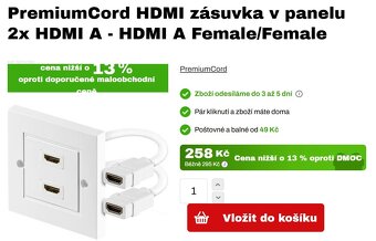 597 - HDMI dvojzásuvka v panelu - NOVÁ - SLEVA 65% - 5