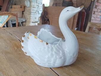 VELKÁ RUČNĚ VYROBENÁ ZLACENÁ PORCELÁNOVÁ LABUŤ-MÍSA FRANCE - 5