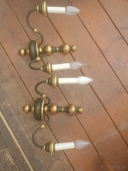 Retro ramenny lustr, plus dvě nástěnné lampy a jeden sklene. - 5