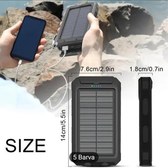 Solární powerbanka / nabíječka, 7000mAh, 5V / 2 x 2.1A- NOVÁ - 5