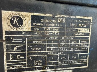 Svářečka MIG/MAG OMICRON OMI 450W 350A, 400V - 5