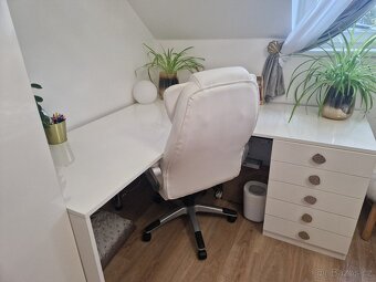 Psací rohový stůl bílý lesk - 5