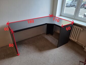 Rohový psací stůl – 180 × 110 cm, šedý - 5