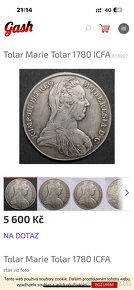 Prodám rakouskou stříbrnou minci Marie Theresie1780 - 5