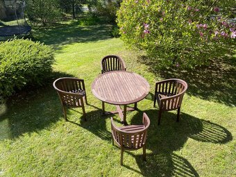Zahradní stůl s křesílky – materiál teak - 5