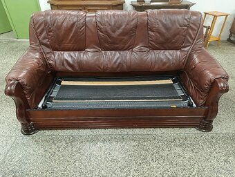 Rozkládací kožená sedací souprava, nábytek z masívu - 5