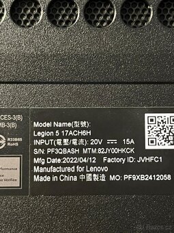 Lenovo Legion 5 17ACH6H – nefunkční zákl. deska, 24 GB RAM - 5