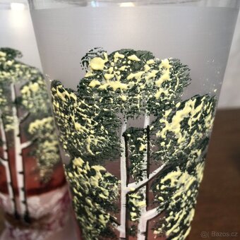 starožitná souprava malovaného skla džbán a sklenice - 5