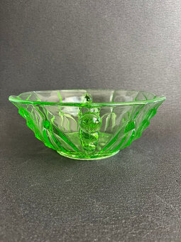 Starožitná Art Deco mísa 23 cm, uranové sklo Rosice - 5