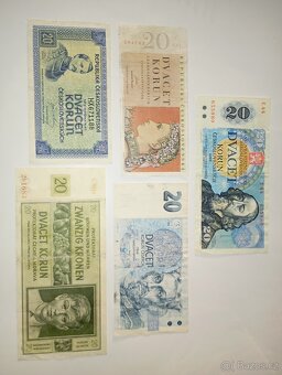 BANKOVKY 20 KČS, 5 RŮZNÝCH EMISÍ, VŠE NEPERFOROVANÉ - 5