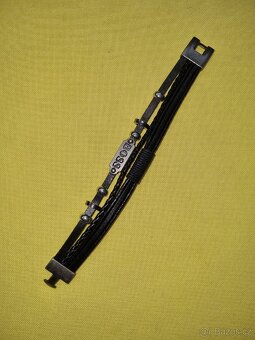 Hugo boss pánský kožený náramek značkový černý kovaný - 5