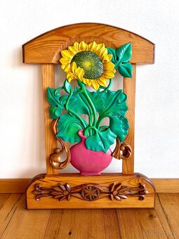 Starý dřevěný obraz, slunečnice - 5