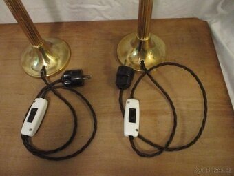 Párové lampy art deko, růžová stínidla, mosaz, funkční - 5